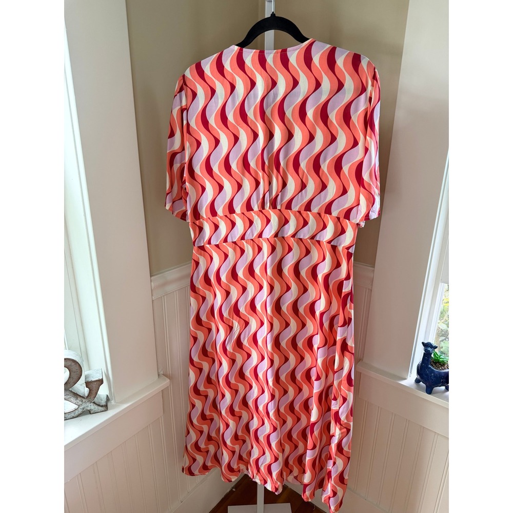 Nobody's Child Alexa Midi Dress Retro Wavy Print Pink Orange Size 16 (UK)/12 US - Picture 3 of 15